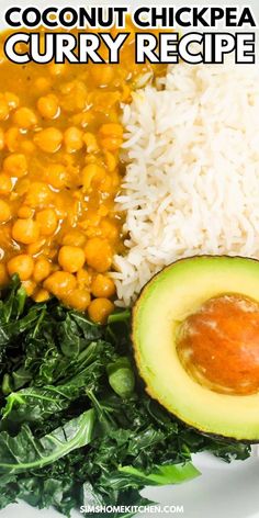 an avocado, rice, and chickpea meal on a plate