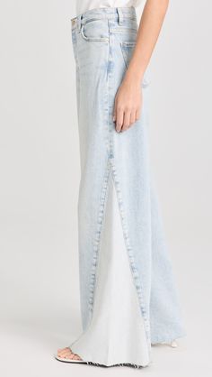 Fabric Stretch: Low-StretchNon-StretchSuper-StretchFabric: Heavyweight, low-stretch denimPaneled two-tone designWide leg cut with raw cuffsButton fly5-pocket stylingShell: 99% cotton/1% elastaneWash coldImported, TurkeyStyle #SEVEN42584 Jeans Fabric, Fashion Editor, Side Panels, Baggy Fits, For All Mankind, 7 For All Mankind, Recycled Cotton, Panel Siding, Wide Leg Jeans