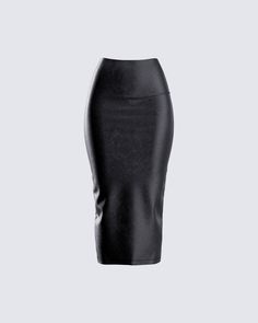 Unleash your inner vixen in this edgy black leather skirt that hugs every curve 🖤 Embrace the power of confidence and let this skirt become your weapon of choice - Complete with an ultra high-waisted fit, midi length, back slit, and a back zipper closure 😏 White Corset Dress, Cut Out Maxi Dress, Black Leather Skirt, Confessions Of A Shopaholic, Vegan Leather Skirt, Rhinestone Top, Mesh Maxi Dress, White Corset, Black Leather Skirts