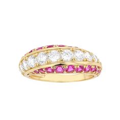 Featuring pink and white cubic zirconia set in an interesting three-row design, this stylish ring is sure to garner compliments. Featuring pink and white cubic zirconia set in an interesting three-row design, this stylish ring is sure to garner compliments. Metal: sterling silver Packaging: boxed Plating: 14k gold Width: 7 mm Finish: polishedSTONE DETAILS Stone type: pink cubic zirconia & white cubic zirconia Total weight: 1 5/8 ct. Shape: round Setting: prong Gemstones may have been treated to Luxury Pink Ruby Ring With Cubic Zirconia, Pink Heart Ring In Cubic Zirconia, Fine Jewelry Style, Pink Sapphire Ruby Ring With Multi-stone For Gift, Luxury Pink Multi-stone Ruby Ring, Silver Packaging, Pink Cubic Zirconia Crystal Ring, Fine Jewelry, Stylish Rings, Fashion Ring, Architecture Model