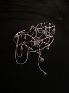 Spiderweb Crystal Silver Arm Cuff | Jewelry | Three Fleas Silver Mystical Jewelry For Party, Mystical Silver Jewelry For Party, Silver Fantasy Jewelry For Party, Elegant Silver Halloween Jewelry, Fantasy Style Silver Bracelet, Silver Crystal Cuff Bracelet As Gift, Silver Crystal Cuff Bracelet For Gift, Unique Silver Cuff Bracelet For Party, Arm Cuff Jewelry