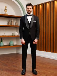 Engagement Suits For Men, Groom Black Suit, All Black Tuxedo, Black Tuxedo Wedding