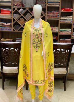 Kashmiri Embroidered Suit, Women Indian Ethnic Wear, Party Wear, Girls Designer Suits, Kashmir Suits Yellow Raw Silk Salwar Kameez With Chikankari Embroidery, Yellow Chikankari Embroidery Raw Silk Salwar Kameez, Yellow Art Silk Kurta With Chikankari Embroidery, Yellow Silk Salwar Kameez With Chikankari Embroidery, Yellow Art Silk Anarkali Set With Chikankari Embroidery, Yellow Cotton Silk Sets With Zari Work, Yellow Silk Traditional Wear With Dabka Work, Bollywood Style Yellow Cotton Silk Churidar, Yellow Silk Churidar With Chikankari Embroidery