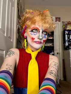 blonde hair clown makeup silly random colourful rainbow Rainbow Clown Makeup, Colorful Clown Makeup, Silly Makeup, Rainbow Clown, Clown Core, Clown Girl, Animal Food, Clowning Around