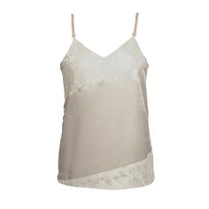 This Lace Satin Camisole is a chic blend of satin luxury and on-trend lace detailing. Effortlessly elegant, it adds a touch of allure to any outfit, transitioning seamlessly from day to night. Elevate one's style with this modern wardrobe essential. Hand Wash Light Ironing Do Not Bleach Elegant Lace Top With Built-in Bra, Chic Lace Bodice Camisole For Spring, Chic Fitted Camisole With Delicate Lace, Evening Lace Top Camisole, Elegant V-neck Tank Top With Lace Trim, Elegant V-neck Camisole With Lace Trim, Chic Delicate Lace Camisole Top, Chic Tops With Contrast Lace, Chic Spaghetti Straps Top With Delicate Lace