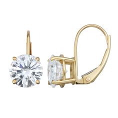 Featuring round-cut, lab-created moissanite gemstones, these Charles & Colvard leverback earrings add eye-catching style to your attire. Featuring round-cut, lab-created moissanite gemstones, these Charles & Colvard leverback earrings add eye-catching style to your attire. Closures: leverback Metal: 14k gold Finish: polishedSTONE DETAILS Stone type: lab-created moissanite Total weight: 3 ct. Center stone size: 7.5 mm Shape: round brilliant Setting: prong Gemstones may have been treated t Leverback Earrings, Lace Thong, 3 Carat, Round Brilliant, Gold Finish, Round Cut, Favorite Jewelry, Jewelry Earrings Dangle, Jewelry Watches