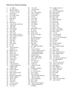 a list of words and numbers in english