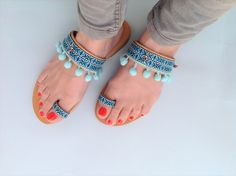 BEFORE ORDER MESSAGE ME BECAUSE WE ARE ON HOLIDAY MOODBoho Sandals, Ethnic Sandals, Hippie Sandals, Greek Sandals, Pom Pom Sandals, Party Look Amazing handmade boho leather sandals Vivid summer colors are a mood booster! Blue is a summer color that make you dream on holidays and sea! It's the ideal pair of shoes when you can not carry many things with you because really matches any outfit and style! It's the perfect bohemian addition to your wardrobe! These light blue sandals are very easy to we Beach Festival Toe Post Sandals, Beach Festivals Toe Post Sandals, Toe Post Sandals For Beach Festivals, Bohemian Sandals With Round Toe For Festivals, Bohemian Toe Ring Sandals With Round Toe For Festivals, Blue Bohemian Sandals For Spring, Open Toe Barefoot Sandals For Festivals And Vacation, Bohemian Sandals For Vacation Festivals, Bohemian Multicolor Toe Ring Sandals With Round Toe