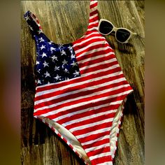 Nwt One Piece Swimsuit American Flag Size M Summer Flag Print Swimwear For Poolside, Sleeveless Bodysuit For Beach Festival, Sleeveless Summer Bodysuit For Festivals, Sleeveless Bodysuit For Summer Festivals, American Flag Print Swimwear For Pool In Summer, American Flag Print Swimwear For Summer Pool, Flag Print Swimwear For Summer Vacation, American Flag Print Swimwear For Summer, Summer Vacation Swimwear With Flag Print