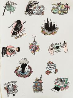 an old school tattoo sticker sheet