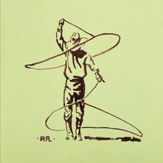 a drawing of a man holding a hula hoop