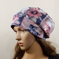 "Floral beret hat for women. Fully lined hat, no rough seams. Suitable for autumn, spring. The hat is super simple, stylish, practical and comfortable.  Made following a standard adult head circumference of 21,5-22,5\" (54-57 cm)  stretch from S-M The top of this beret measures D 8 \" (21 cm) Made of medium weight jersey fabric and cotton jersey lining. Machine-wash gentle cycle. Tumble dry gentle cycle low heat.  All my items are handmade by me and treated with love and care. Made in a smoke an Adjustable Cotton Casual Beret, Casual Brimmed Fitted Bonnet, Casual Fitted Brimmed Bonnet, Casual Cotton Beret For Spring, Casual Brimmed Beret One Size, Casual Brimmed Beret One Size Fits Most, Casual Brimmed Bonnet One Size, Casual One Size Brimmed Bonnet, Casual One-size Brimmed Bonnet