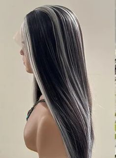 Black Hair Platinum Highlights, White Highlights On Black Hair, Black Hair With Silver Highlights, Silver Black Hair, Blonde Underneath Hair, White And Black Hair, Black And Silver Hair, Silver Hair Highlights