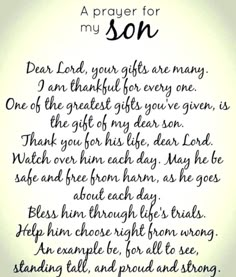 a prayer for my son written in black ink