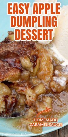 the cover of an easy to make dumpling dessert with apples and cinnamon on top