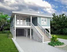 a rendering of a two story house with stairs leading to the second floor and garage