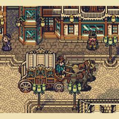 an old - fashioned video game with a horse drawn carriage in front of a building