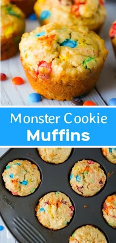 monster cookie muffins with colorful sprinkles in the middle and on top