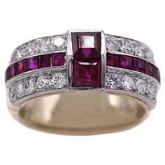 Set with beautiful burgundy red rubies and bright white and lively round brilliant cut diamonds, this band displays a wonderful contrast of colors. The band has a custom " finger-mate" mechanism which allows it to open while fitting it on the finger. Size 6 Item Number 14164-25 Diamond Gold Band, Diamond Gold, Ruby Diamond, Gold Band, Round Brilliant Cut Diamond, Burgundy Red, Brilliant Cut Diamond, Gold Bands, Round Brilliant