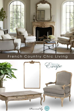 the french country chic living room is clean and ready for guests to use it