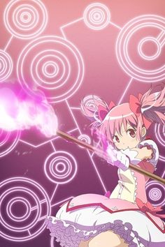 an anime character is holding a wand in her hand