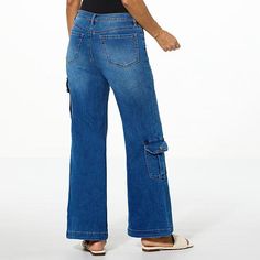 DG2 by Diane Gilman New Classic Stretch Denim Wide-Leg Cargo Jean   Diane's wide-leg cargo jeans are bound to be your new go-to this season with their handy cargo pockets, classic everyday jean design, and flattering bounce-back new classic stretch denim fabric. Spring Wide Leg Jeans With Flap Pockets, Spring Medium Wash Bottoms With Flap Pockets, Medium Wash Wide Leg Flare Cargo Jeans, Medium Wash Wide Leg Bottoms With Flap Pockets, Spring Medium Wash Cargo Jeans With Flap Pockets, Spring Denim Cargo Jeans With Flap Pockets, Wide Leg Denim Bottoms With Flap Pockets, Spring Cargo Jeans With Flap Pockets, Stretch Denim Fabric