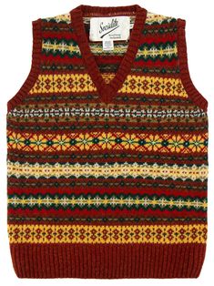 This authentic women's forties look vest is from our Socialite line of vintage replicas, produced by renowned knitwear company Harley, and has all the charm of an original 40s piece. This pure Scottish wool knit tank top is a luxurious, lightly flecked deep red shade, with green and yellow highlights in its Fairisle pattern. - High-quality finish - Classic Fairisle design encircling the neckline - Deep welts for an authentic 1940s or 1950s vintage appearance Designed by us here at Revival Vintag Yellow Highlights, Vintage Style Shoes, Gloves Vintage, Vintage Umbrella, Vintage Knitwear, Vintage Gloves, Vintage Tank Top, Style Vest, Vintage Trousers