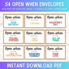 printable valentine's day cards with the words open when envelopes are open