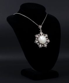 "This beautifully handcrafted filigree art daisy flower pendant feature with Mother of Pearl, Rose Quartz, Blue Abalone or Amethyst gemstones. Exquisitely crafted, handmade flower pendant necklace would be your perfect option for anniversary, birthday, thanksgiving or Christmas gift for yourself or loved one.  For gold plated option, visit that link; https://www.etsy.com/FiligranUSA/listing/1401924202 The optional silver chain length is 18.00\" (45.7 cm)  + 2.00\" (5.10 cm) extension.  All gemstones` diameter is 16 mm, cabochon round-cut.  This metal embroidery filigree pendant is oxidized and highly polished. Comes with a velvet pouch, silver polish cloth and a luxurious gift box. What is Filigree Art? Filigree is made of delicate metal strands that have been skillfully fashioned to creat Exquisite Gemstone Flower Pendant Necklace, Exquisite Pearl Pendant Jewelry, Wedding Jewelry With Large Flower Pendant, Elegant Flower-shaped Large Pendant Jewelry, Elegant Flower Shaped Large Pendant Jewelry, Exquisite Flower Shaped Jewelry, Elegant Floral Large Pendant Jewelry, Wedding Necklaces With Oval Cabochon Pendant, Fine Jewelry Wedding Necklace With Cabochon