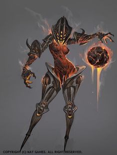 an image of a woman in armor holding a ball with flames coming out of it