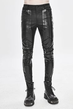 Product Code: PT132 Color: Black Gender: Male Materials: POLYESTER 50% COTTON 45% SPANDEX 5% Notice: Other Accessories Are Not Include Basic skinny pants made of bright offset robot armor patterned on black stretch fabric. Size(IN) Waist Hip Length S 32.68 36.22 42.52 M 34.65 38.19 42.72 L 36.61 40.16 42.91 XL 38.58 42.13 43.11 2XL 40.55 44.09 43.31 3XL 42.52 46.06 43.50 4XL 44.49 48.03 43.70 Style Cyberpunk, Patterned Trousers, Samurai Pants, Rock Style Outfits, Gothic Pants, Cyberpunk Clothes, Mode Hippie, Trousers Casual, Black Pants Men