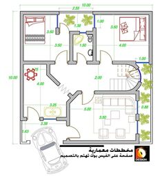 the floor plan for a house with two rooms and an attached garage, in arabic