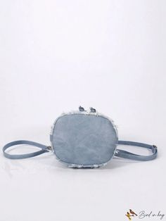 BirdinBag - Denim Mini Bucket Bag with Raw Trim and Tie-Dye Drawstring Design Distressed Denim Blue Bag For Daily Use, Denim Blue Distressed Bag For Daily Use, Trendy Distressed Bag For Daily Use, Casual Distressed Bags For Daily Use, Blue Distressed Bags For Everyday Use, Trendy Distressed Bag, Everyday Blue Distressed Bags, Trendy Everyday Distressed Bag, Trendy Everyday Distressed Bags