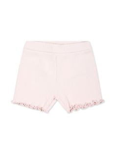 light pink stretch-cotton fine ribbed appliqué logo elasticated waistband frilled hem Luxury Sportswear, Dress With Jean Jacket, Baby Boy Accessories, Moschino Kids, Dolce And Gabbana Kids, Burberry Kids, Ribbed Shorts, Active Outfits, Quilt Jacket