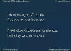 a blue background with text that says, birthday was now over 50 messages 21 calls countless notifications