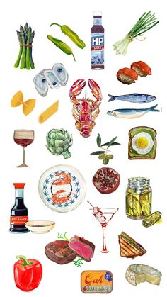 an image of food and drinks on a white background