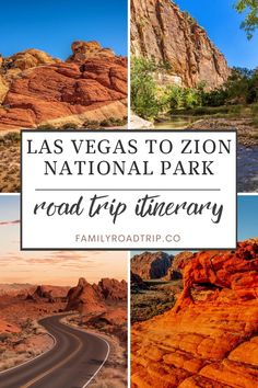 the las vegass to arizona national park road trip itinerary with text overlay