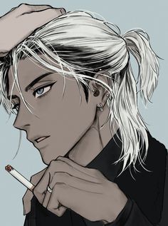 White Hair Guy Art, Guys With White Hair, Drawing Male Hair, Anime Hairstyles Male, Nijirô Murakami, Graphic Wallpaper