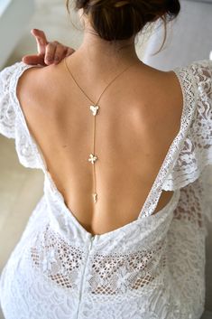 Back Necklace, Backless Wedding, Backless Wedding Dress, Gold Plated Chains, Gold Flowers, Natural Pearls, Matte Gold, Wedding Outfit, Charm Necklace