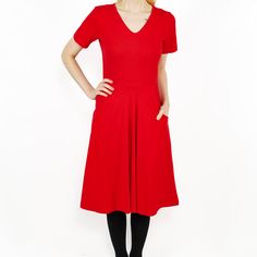 Red-ioactive Nettie Dress, adults dress, adults dresses, dress with pockets, red dress, red-ioactive, plain dress Red A-line V-neck Dress For Spring, Red Relaxed Fit Dress For Spring, Red Cotton Relaxed Fit Dress, Red Relaxed Fit Cotton Dress, Red Cotton Dress With Relaxed Fit, Relaxed Fit Red Cotton Dress, Red Fitted V-neck Short Sleeve Dress, Casual Red V-neck Midi Dress, Red V-neck Relaxed Fit Dress