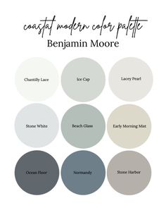 the color palette for benjamin moore's paint swatches, including gray and white