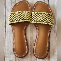 New Without Tags Yellow And Brown Woven Top With Leather Sole Bone Shoes, Woven Top, Brown Sandals, Yellow And Brown, Rag & Bone, Flat Sandals, Women's Shoes Sandals, Bones, Shoes Sandals