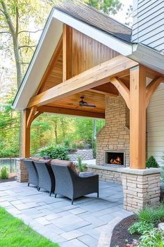 50+ Creative Covered Patio Ideas Attached to House with Fireplace Gable Covered Patio, Backyard Covered Patios, Covered Patios, Patio Cover