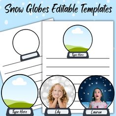 snow globes editable templates for kids to use in the winter holidays and christmas decorations