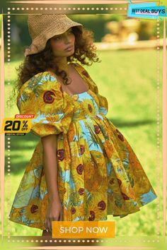 Printed Square Neck Lantern Short Sleeve Women's Dress Backless Fluffy French Princess Dress Retro Summer Dresses With Puff Sleeves, Retro Puff Sleeve Mini Dress For Summer, Yellow Puff Sleeve Mini Dress For Summer, French Princess, Dress Backless, Sweet Style, Buy Prints, Sleeves (women), Event Dresses