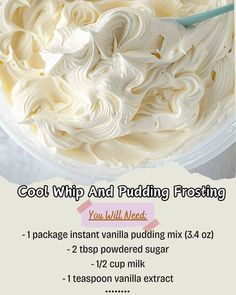 the recipe for cool whip and pudding frosting