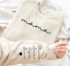 Mama Sweatshirts with kids names on sleeve Hippo Boutique Heart On My Sleeve, Dog Mama, Unique Personalized Gift, Heart On, Print Pullover