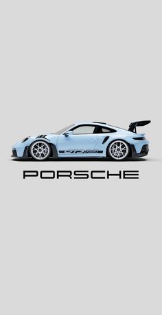 a blue sports car with the word porsche on it