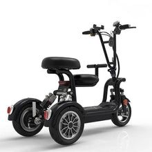 an electric scooter is shown with the seat folded down and wheels on it