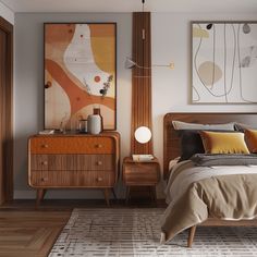 a bed room with a neatly made bed and two nightstands next to each other